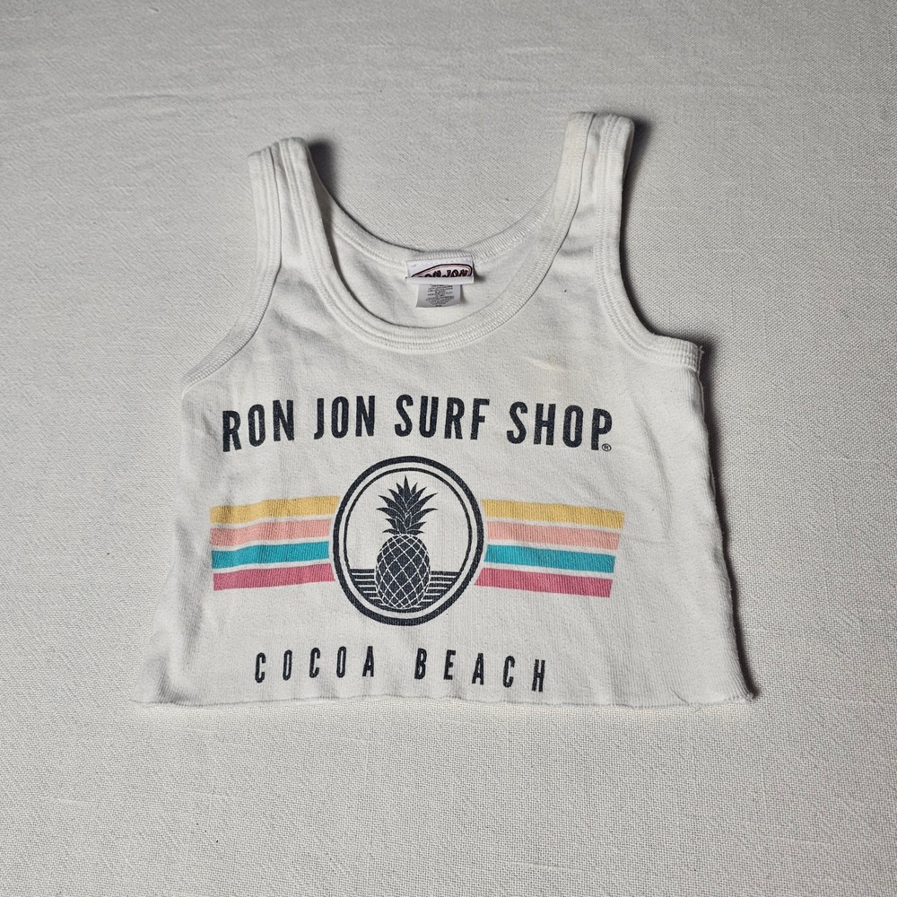 Ron Jon Surf Shop Cocoa Beach‎ White Pineapple Graphic Crop Tank Top XS RJ102